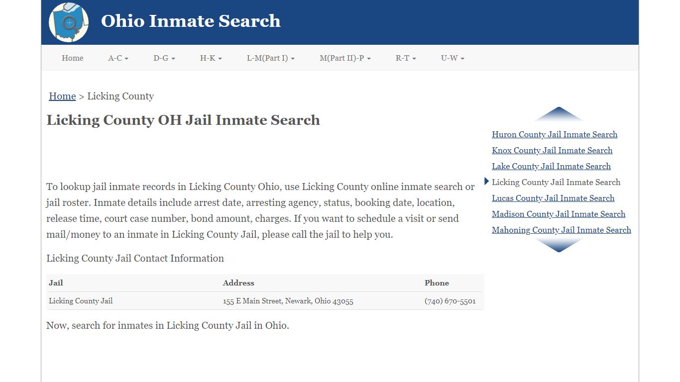 Licking County OH Jail Inmate Search